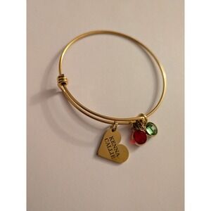 Gold Tone Expandable Bangle Bracelet Kenna Callie Heart Red Green Charms